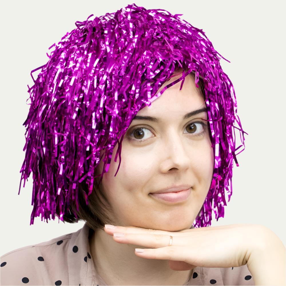 Pink Tinsel Wigs (6-pack)