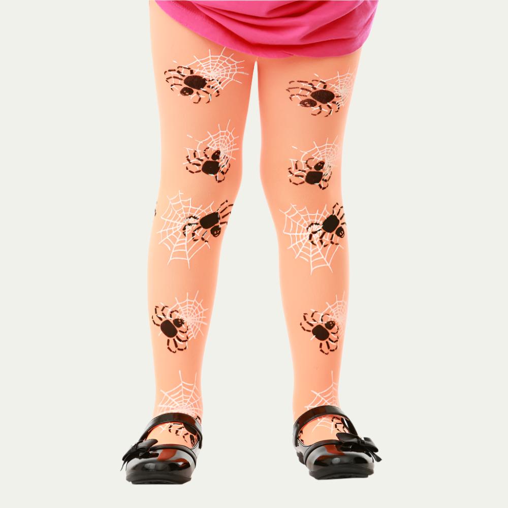 Kids Costume Tights - Orange Spiderwebs