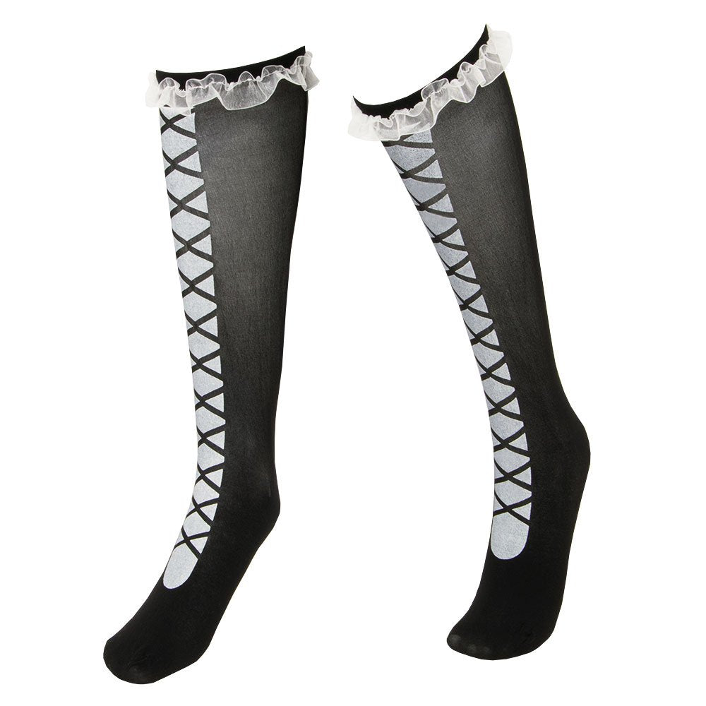 Knee High Costume Tights - Black Laced